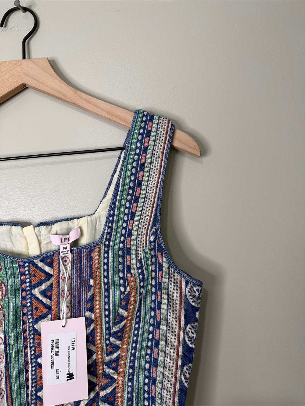 NWT Love Fate Destiny Striped Embroidered Crop Tank in Blue, Green & Rust - Picture 5 of 9
